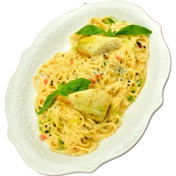 Linguine rigate с филе тилапии в икорном креме